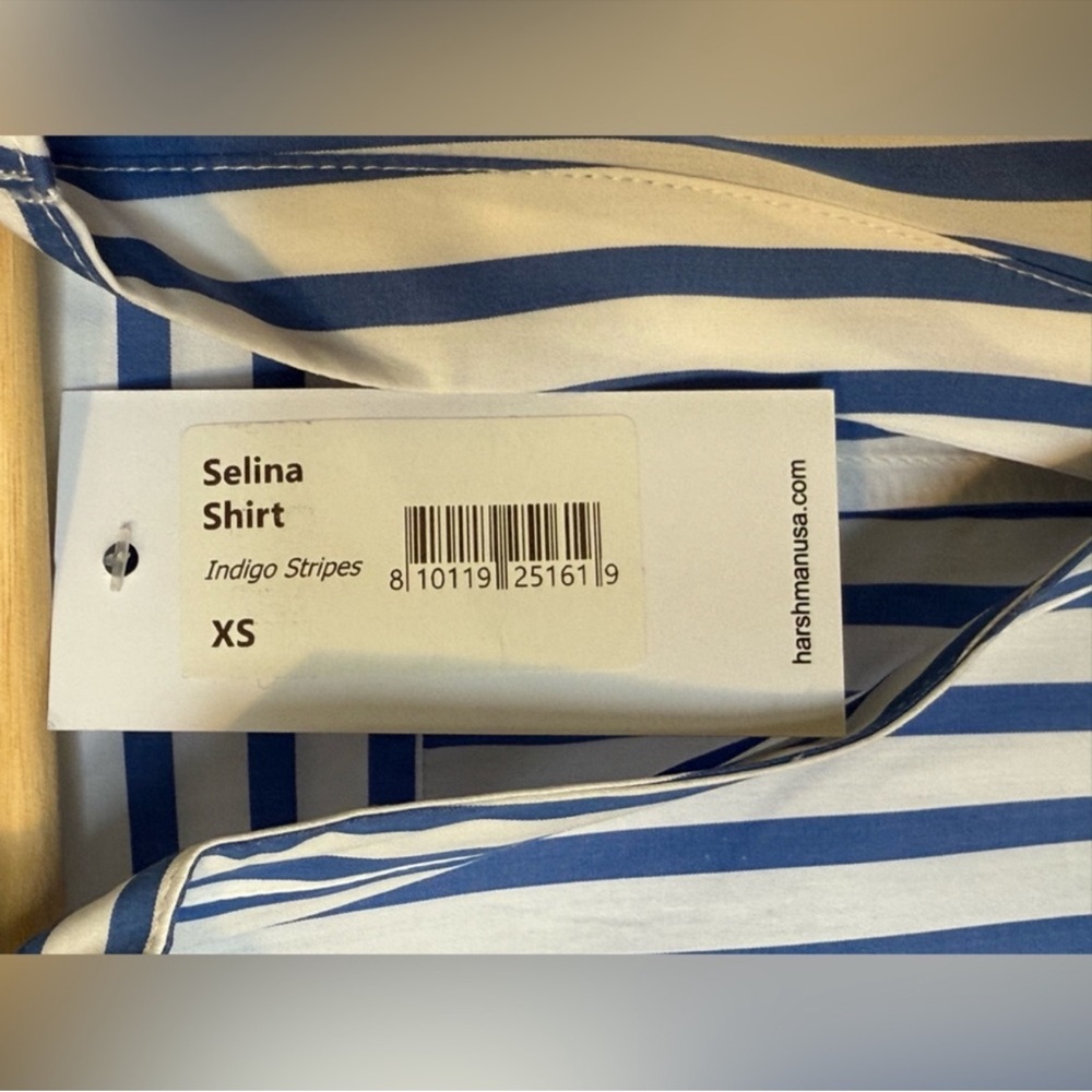 NWT Harshman Indigo Stripes Preppy Selina Nautical Cotton Blouse XS - Picture 6 of 7